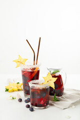 Cocktails with blueberries and ice. Blueberry ice lemonade.