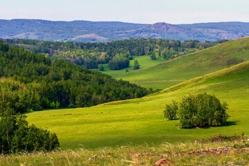 mountain landscapes of the Irandyk ridge in the Southern Urals on a summer day