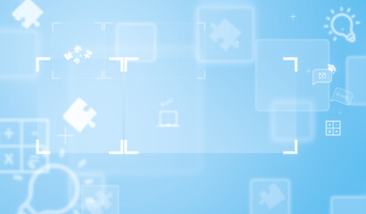 Blue futuristic background with business and education elements. Digital transformation concept.