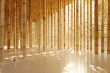 Obraz premium A long room with many bamboo poles