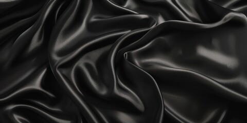 Obraz premium Luxurious Fabric Textile Decoration for Posters, Banners, and Cover Designs - HD Wallpaper with Smooth Black Silk Folded Cloth Background，Empty smooth black silk fabric folded cloth background