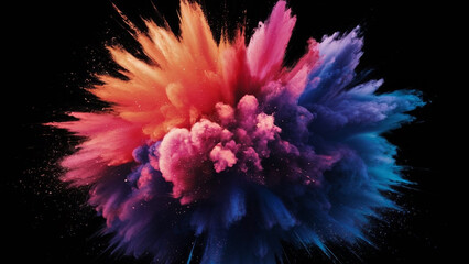 An explosion splash of colorful powder, an abstract splatter of colored dust powder.