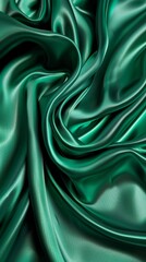 Obraz premium Luxurious Green Silk Fabric Folded Background for Posters, Banners, and Cover Designs - HD Wallpaper with Smooth Drapery，Empty smooth green silk fabric folded cloth background, green screen backgrou