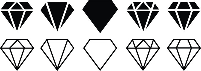 Set of Gaming, precious crystal stones. Diamond icons flat styles editable stock for mobile concept and web designs. Game diamond Vectors. Rich symbols collection isolated on transparent background.