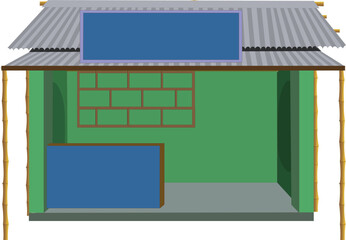 Indian village empty shop design isolated illustration for cartoon animation. Empty village grocery store. Tea stall design 