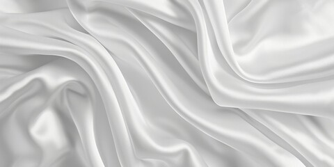 Obraz premium Luxurious White Silk Fabric Folded Background for Posters, Banners, and Cover Designs - HD Wallpaper with Smooth Drapery