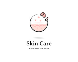 Nature Skincare with sparkling skin and leave logo design template	