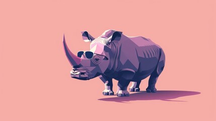 Cool rhino wearing sunglasses on a pink background.