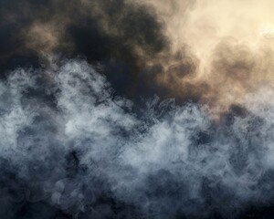 Fototapeta premium Dark and thick clouds of smoke after the explosion. Natural disaster, explosion, fire, earthquake. Natural disaster concept. Mist wallpaper.