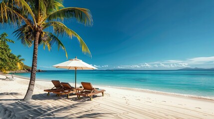 Obraz premium Tranquil vacation ambiance A pristine beach panorama