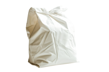 Crumpled white paper bag isolated on transparent background. Idea for packaging, shopping, and storage .