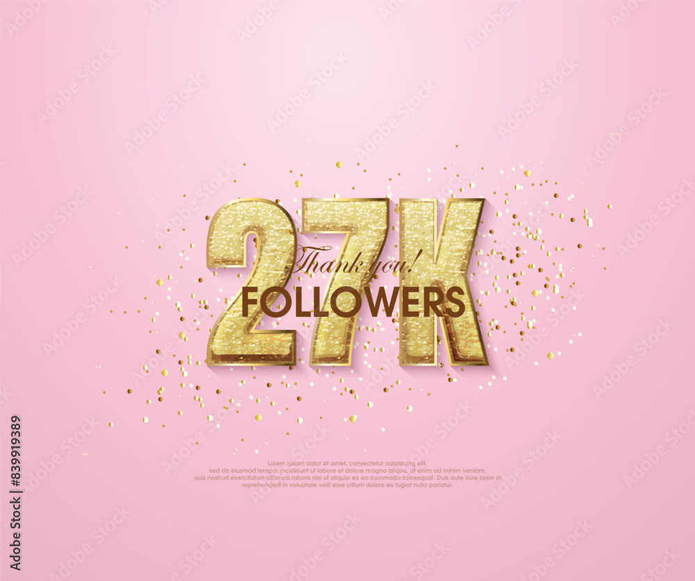 Wall mural pink 27k thank you followers, thank you banner for social media posts. - Wall murals