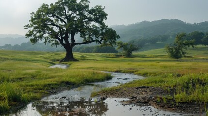 Obraz premium Drought's embrace loosens, yielding to rain's tender persistence, a promise of rebirth.