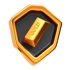 3d icon Shield and Gold Bar, 3d illustration, 3d element, 3d rendering.