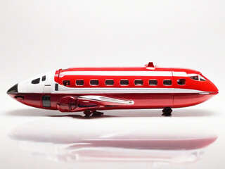 A striking and dynamic image of a red electricity liner, isolated on a clean white background