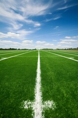 A white line is drawn on a green field. The line is long and straight, and it is the only visible feature in the image