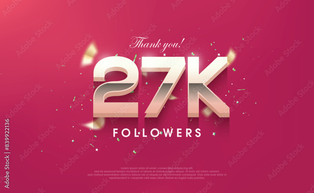 Wall mural thank you 27k followers, vector background design for social media posts. - Wall murals