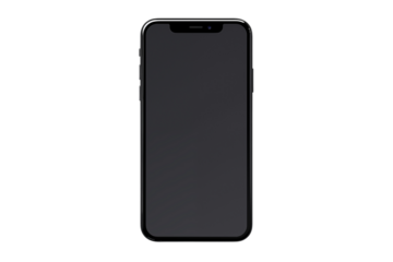 Black mobile phone isolated on a transparent background.