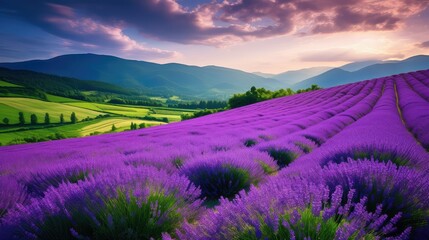 Obraz premium field purple green background