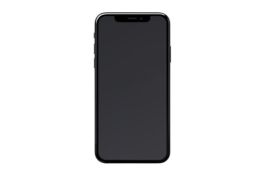 Black mobile phone isolated on a transparent background.