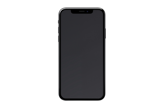 Black mobile phone isolated on a transparent background.