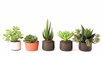 Obraz premium Succulents (Various Types) in beautiful pot, indoor, isolate photo stock, white background, no shadow, no logo