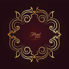 Gold shiny glowing vintage frame with flower isolated floral background. Golden luxury realistic rectangle border. Vector illustration
