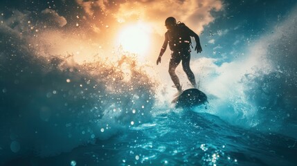 Fototapeta premium Silhouette of a fly board rider at sea.