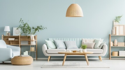 scandinavian light blue living room