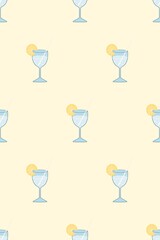 cocktail glass with lemon slice and straw pattern