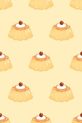 Custard pudding with a cherry on top background pattern