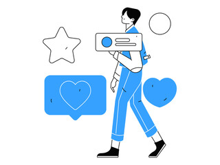 Virtual characters social communication concept business flat vector hand drawn illustration
