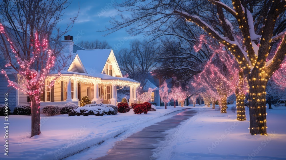 Canvas Prints twinkling christmas lights outside home