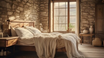 linens blurred rustic house interior