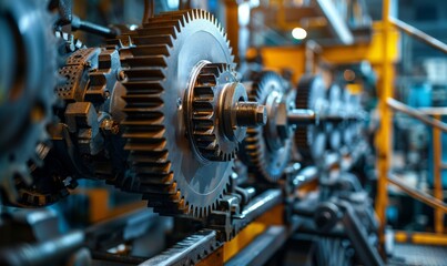 Fototapeta premium Industrial machinery with large cogs and gears in a factory