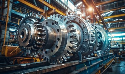 Fototapeta premium Industrial machinery with large cogs and gears in a factory