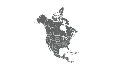 American Countries Map isolated on white background. for website layouts, reports, annual infographics, world,travel around the world, map silhouette backdrop.