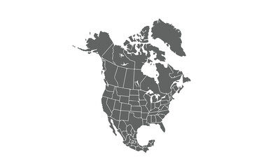 North America map isolated on white background. for website layouts, reports, annual infographics, world,travel around the world, map silhouette backdrop.