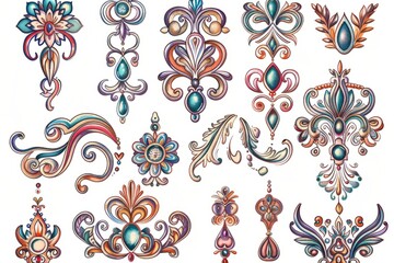 Cartoon cute doodles of ornate filigree designs reminiscent of vintage jewelry, Generative AI