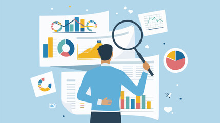 Market research, marketing or advertising survey to launch products, competitors research or social media report marketing report concept, business people look at magnified market data chart.