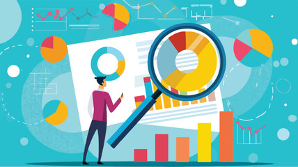 Market research, marketing or advertising survey to launch products, competitors research or social media report marketing report concept, business people look at magnified market data chart.