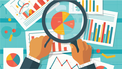 Market research, marketing or advertising survey to launch products, competitors research or social media report marketing report concept, business people look at magnified market data chart.