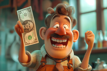 A man who is happy to earn money, holding banknotes