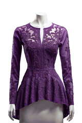Obraz premium Cutout of a female manikin wearing purple blouse, isolated transparent png. 