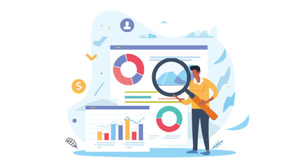 Market research, marketing or advertising survey to launch products, competitors research or social media report marketing report concept, business people look at magnified market data chart.