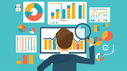 Market research, marketing or advertising survey to launch products, competitors research or social media report marketing report concept, business people look at magnified market data chart.