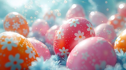 Whimsically funny Easter eggs floating gracefully against the backdrop of a serene sky, in a minimalist pastel theme