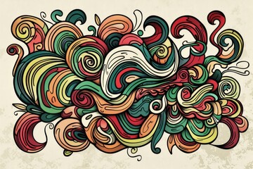 Cartoon cute doodles of whimsical swirls and curls reminiscent of calligraphy, Generative AI
