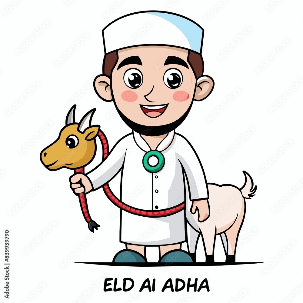 Wall mural a muslim man celbrating eid al-adha