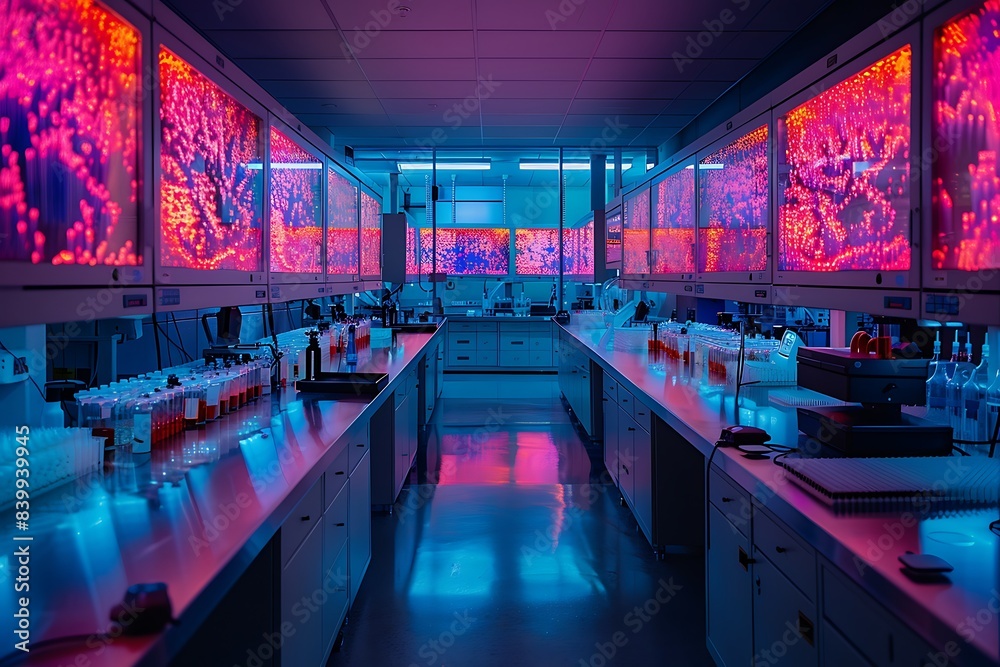 Aufkleber Modern biotech lab with advanced data visualizations